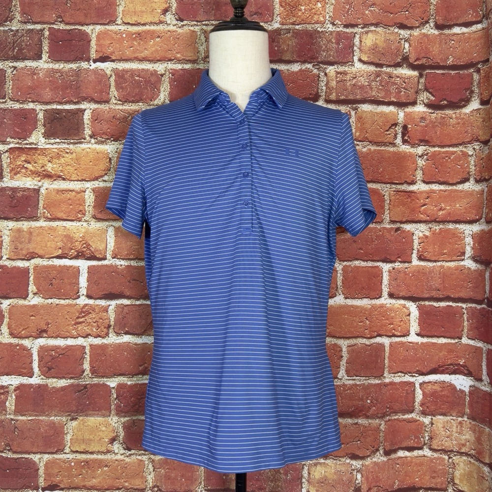 Under Armour Loose Heat Gear Golf Polo Shirt Me No‎ Size Blue Striped Stretch